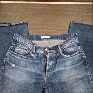 Moussy Vintage Dark Blue Destressed Straight Jeans